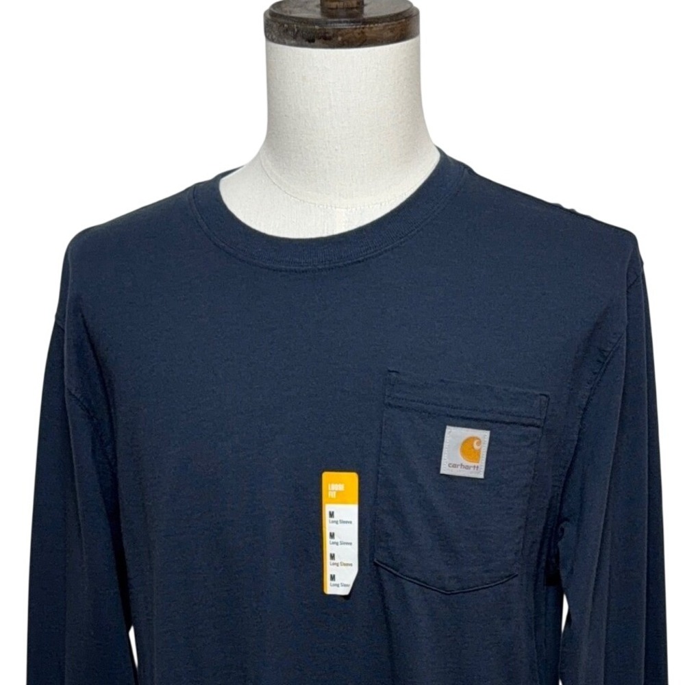 NEW Carhartt T-Shirt Mens Medium Blue Loose Fit Heavyweight Long Sleeve Pocket